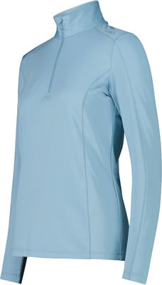 Damen-Shirt in Blau mit langen Ärmeln und Reißverschluss am Kragen. Damen-Shirt in Blau mit langen Ärmeln und Reißverschluss am Kragen.