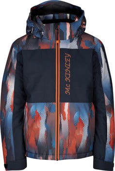Skijacke mit buntem Muster und orangefarbenem Reißverschluss, Mc Kinley Logo.