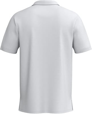 Rückansicht eines weißen Kurzarm-Poloshirts mit Kragen. Rückansicht eines weißen Kurzarm-Poloshirts mit Kragen.