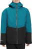 Blaue und schwarze Kinder-Winterjacke mit Kapuze und durchgehendem Reißverschluss.