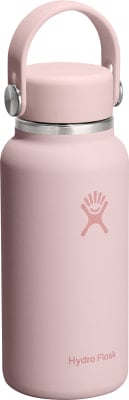 Eine rosa Hydro Flask Flasche mit Griff und Logo. Eine rosa Hydro Flask Flasche mit Griff und Logo.