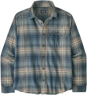Herren-Flanellhemd von Patagonia mit blau-beigem Karomuster. Herren-Flanellhemd von Patagonia mit blau-beigem Karomuster.