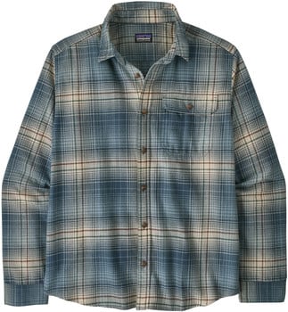 Herren-Flanellhemd von Patagonia mit blau-beigem Karomuster.