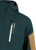 Dunkelgrüne Jacke mit Kapuze und braunem Ärmel, Protest-Logo.