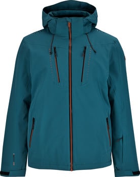 Blaue Herren-Skijacke mit Kapuze und mehreren Reißverschlusstaschen.