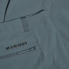 Detail einer Mammut Outdoorhose mit Reißverschlusstasche und Logo.