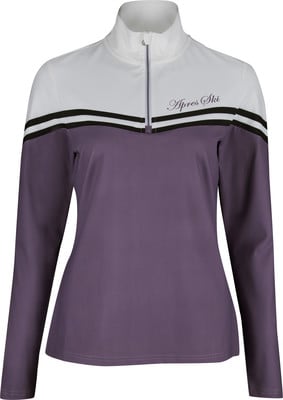 Damen-Pullover in Lila mit weißem Kragen und schwarzen Streifen auf der Brust. Damen-Pullover in Lila mit weißem Kragen und schwarzen Streifen auf der Brust.