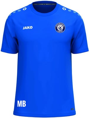 Blaues Sporttrikot mit Logo und Initialen MB.