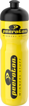 Gelbe Trinkflasche mit schwarzem Verschluss und Peeroton-Logo.