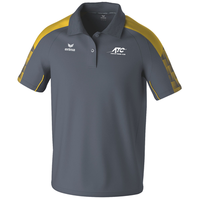 Graues Poloshirt mit gelben Akzenten und ATC-Logo.