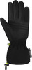 Schwarze Handschuhe mit verstellbarem Kordelzug und Logo.