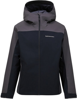 Herrenjacke von Peak Performance in Schwarz und Grau mit Kapuze und Logo auf der Brust.