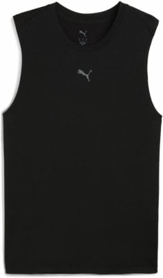 Schwarzes Puma Herren-Tanktop ohne Ärmel mit Puma-Logo auf der Brust. Schwarzes Puma Herren-Tanktop ohne Ärmel mit Puma-Logo auf der Brust.