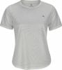 Weißes Damen-T-Shirt mit kurzen Ärmeln und geometrischem Muster.