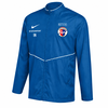 Blaue Jacke mit weißen Streifen und Logos von Nike, Intersport und FC Ober-Grafendorf.