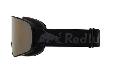 Lyžařské brýle s černým páskem a logem Red Bull.