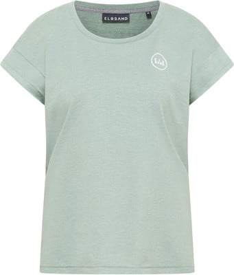 Hellgrünes Kurzarm-T-Shirt mit Rundhalsausschnitt und Logo auf der Brust.