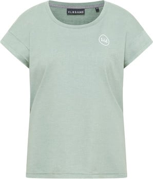 Hellgrünes Kurzarm-T-Shirt mit Rundhalsausschnitt und Logo auf der Brust.