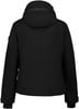 Schwarze Jacke mit Kapuze, von hinten gezeigt.