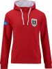 Rotes Kapuzensweatshirt mit dem Logo des österreichischen Fußballverbands und dem Sponsorenlogo.
