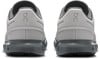 Rückansicht von zwei grauen On Running Laufschuhen mit Logo auf der Ferse.
