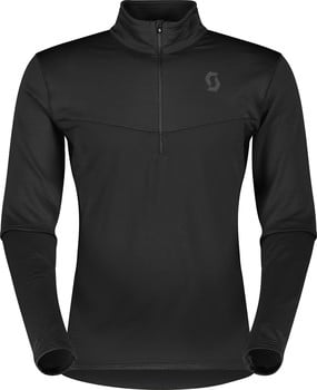 Schwarzer Herren-Sportpullover mit Stehkragen und kurzem Reißverschluss vorne.