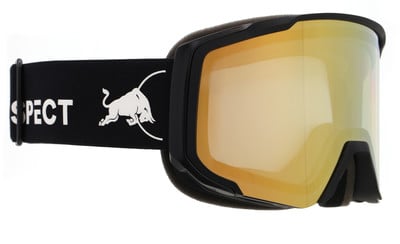 Skibrille mit schwarzem Band und Red Bull Logo, goldener Spiegellinse. Skibrille mit schwarzem Band und Red Bull Logo, goldener Spiegellinse.