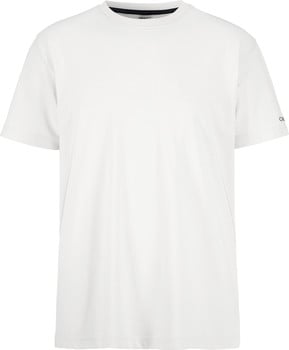 Weißes Herren-T-Shirt mit kurzen Ärmeln und dezentem Logo am Ärmel.