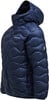 Dunkelblaue Daunenjacke mit Kapuze und Wellensteppung.