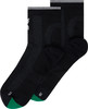 Schwarze Socken mit Logo und grüner Spitze, weißem Schriftzug.