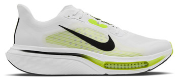 Fehér Nike futócipő fekete és lime részletekkel.
