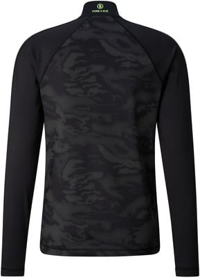Schwarze Herrenjacke mit Camouflage-Muster und FIRE+ICE-Logo am Kragen. Schwarze Herrenjacke mit Camouflage-Muster und FIRE+ICE-Logo am Kragen.