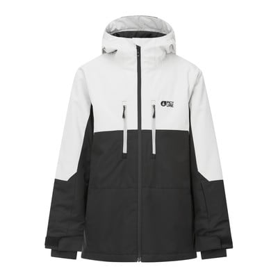 Weiße und schwarze Skijacke für Herren mit Picture Organic Clothing Logo. Weiße und schwarze Skijacke für Herren mit Picture Organic Clothing Logo.