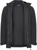 Schwarze Jacke mit Fleece-Innenfutter und offenem Reißverschluss, mit Jack Wolfskin-Logo am Kragen.
