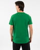 Ein Mann in einem grünen T-Shirt und einer schwarzen Hose von hinten fotografiert.