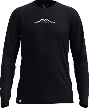 Schwarzes Langarmshirt mit Berglogo und ORTOVOX Schriftzug.