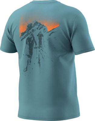 Herren-T-Shirt mit Aufdruck von Bergsteigern im Sonnenuntergang. Herren-T-Shirt mit Aufdruck von Bergsteigern im Sonnenuntergang.