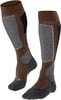 Braune und graue hohe Socken mit verschiedenen Mustern und schwarzem Bereich.