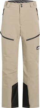 Beige Skihose mit schwarzen Details und Logo am Oberschenkel.