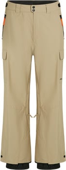 Beige Cargohose mit orangefarbenen Akzenten und schwarzen Bündchen.