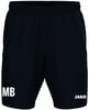 Schwarze Shorts mit weißem JAKO-Logo und Initialen MB.