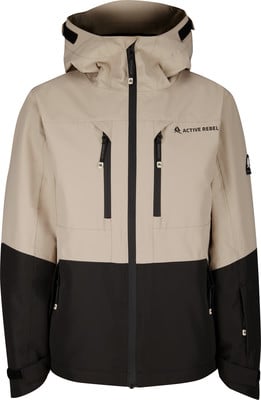 Beige Jacke mit schwarzem Unterteil und Active Rebel Logo. Beige Jacke mit schwarzem Unterteil und Active Rebel Logo.