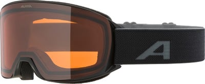 Alpina Skibrille mit orangefarbener Linse und schwarzem Band mit A-Logo. Alpina Skibrille mit orangefarbener Linse und schwarzem Band mit A-Logo.