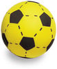 Ein gelber Ball mit schwarzen Fünfecken und gestrichelten Nähten.