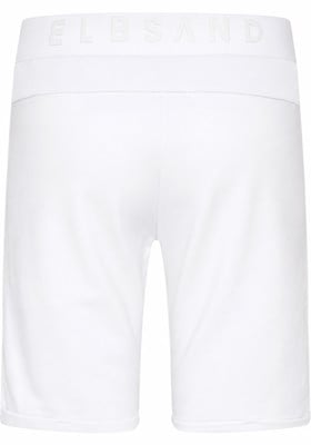 Weiße Shorts mit dem ELBSAND-Markenlogo am oberen Bund.