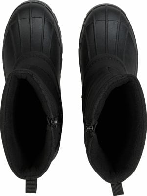Zwei schwarze Winterstiefel mit Reißverschluss an der Seite, Draufsicht. Zwei schwarze Winterstiefel mit Reißverschluss an der Seite, Draufsicht.