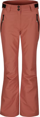 Damen-Outdoorhose in Ziegelrot mit schwarzen Reißverschlüssen und Taillenbändern. Damen-Outdoorhose in Ziegelrot mit schwarzen Reißverschlüssen und Taillenbändern.