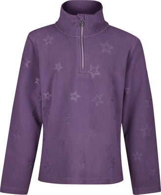 Lila Fleece-Pullover mit Stehkragen und Sternenmuster.