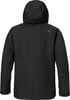 Schwarze Herrenjacke mit Kapuze und Logo auf dem Rücken.