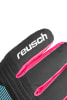 Schwarzer Handschuh mit weißem Reusch-Logo und rosa Details.